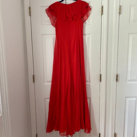 Elegant Red/Orange Silk Wrap Long Dress Size 4 - Picture 6 of 15